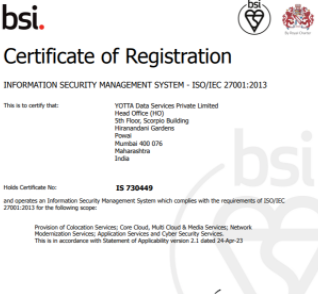 Certificate: ISO/IEC 27001 : 2013