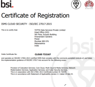 Certificate: ISO/IEC 27017 : 2015